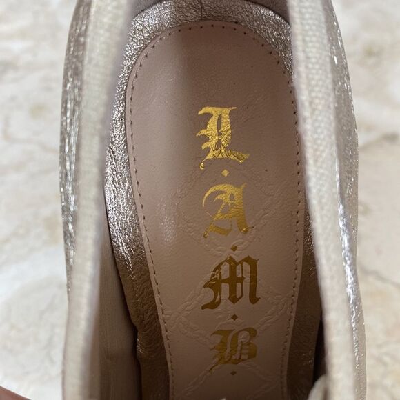 L.A.M.B Denver Gwen Stefani Gold Monogram Leather Platform Sneakers - Picture 10 of 16